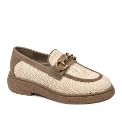 Naisten casual-kengät 6092 beigeä raffia-yhdistelmää