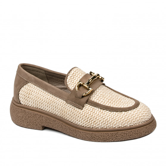 Naisten casual-kengät 6092 beigeä raffia-yhdistelmää