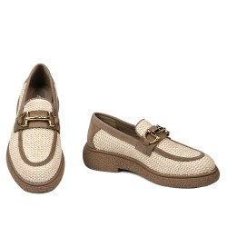 Naisten casual-kengät 6092 beigeä raffia-yhdistelmää
