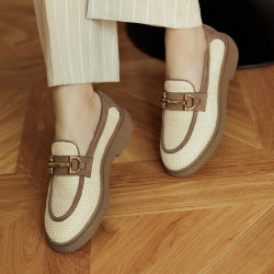 Naisten casual-kengät 6092 beigeä raffia-yhdistelmää lifestyle