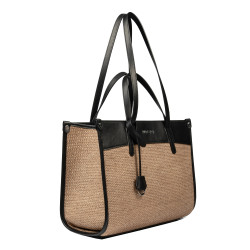 Naisten rantalaukku 045g 01 musta napa+karaamelli raffia