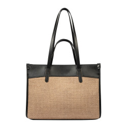 Naisten rantalaukku 045g 01 musta napa+karaamelli raffia