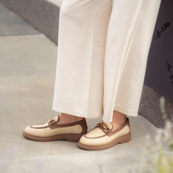 Naisten casual-kengät 6092 beigeä raffia-yhdistelmää lifestyle