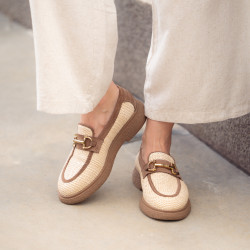 Naisten casual-kengät 6092 beigeä raffia-yhdistelmää lifestyle